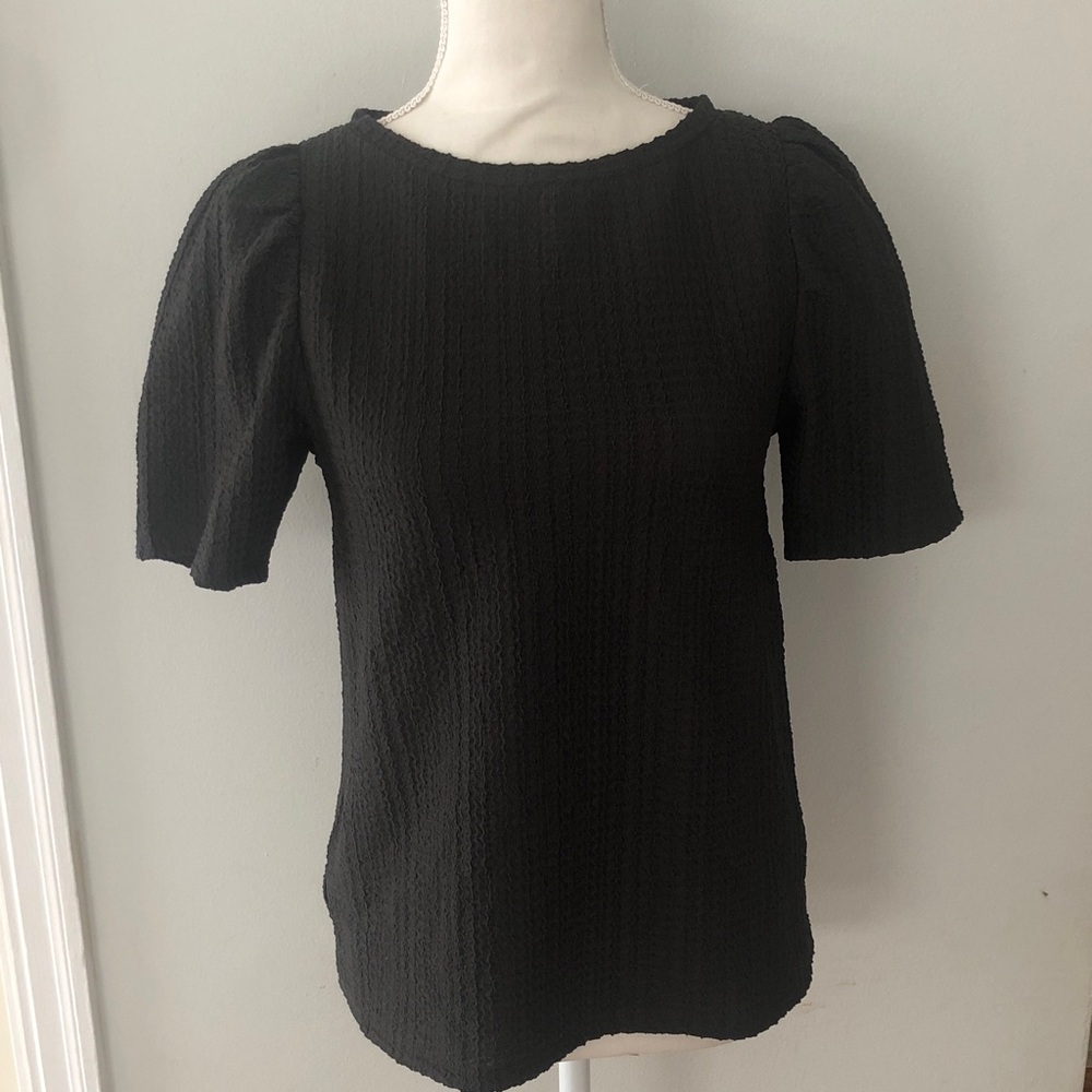 LOFT forest greenTextured Puff Sleeve Short Sleeve Top